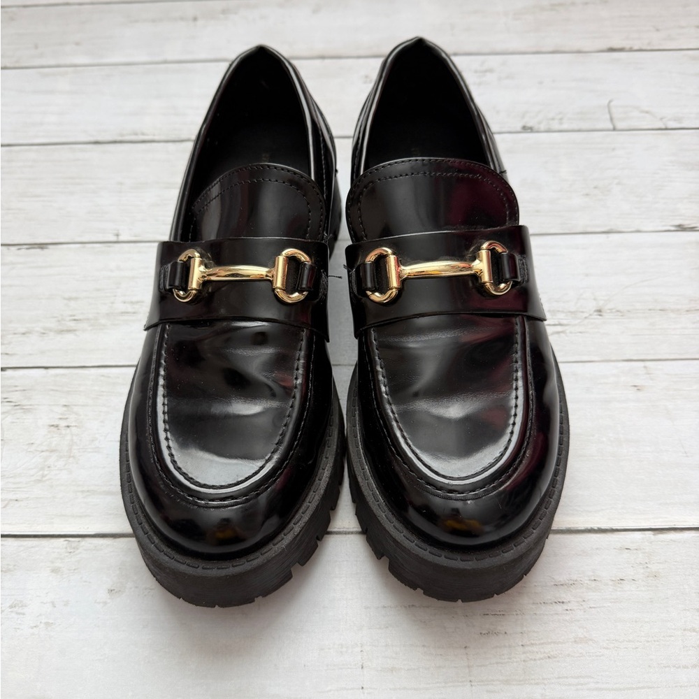 Madden Girl Harlow Lug Sole Loafers 7.5 Gold Bit Chunky Platform